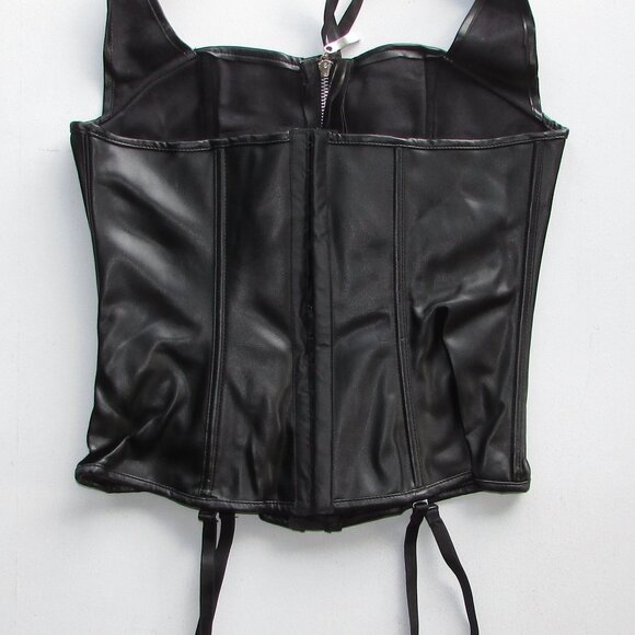 Black Pleather Halter Corset Set - NEW - Picture 7 of 11